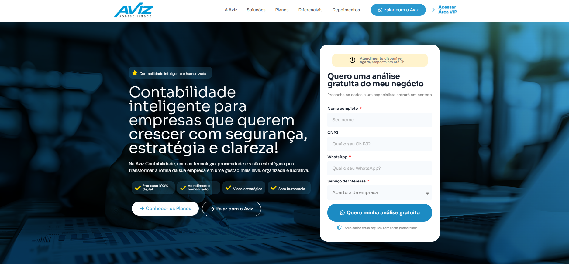 Landing page Aviz Contabilidade